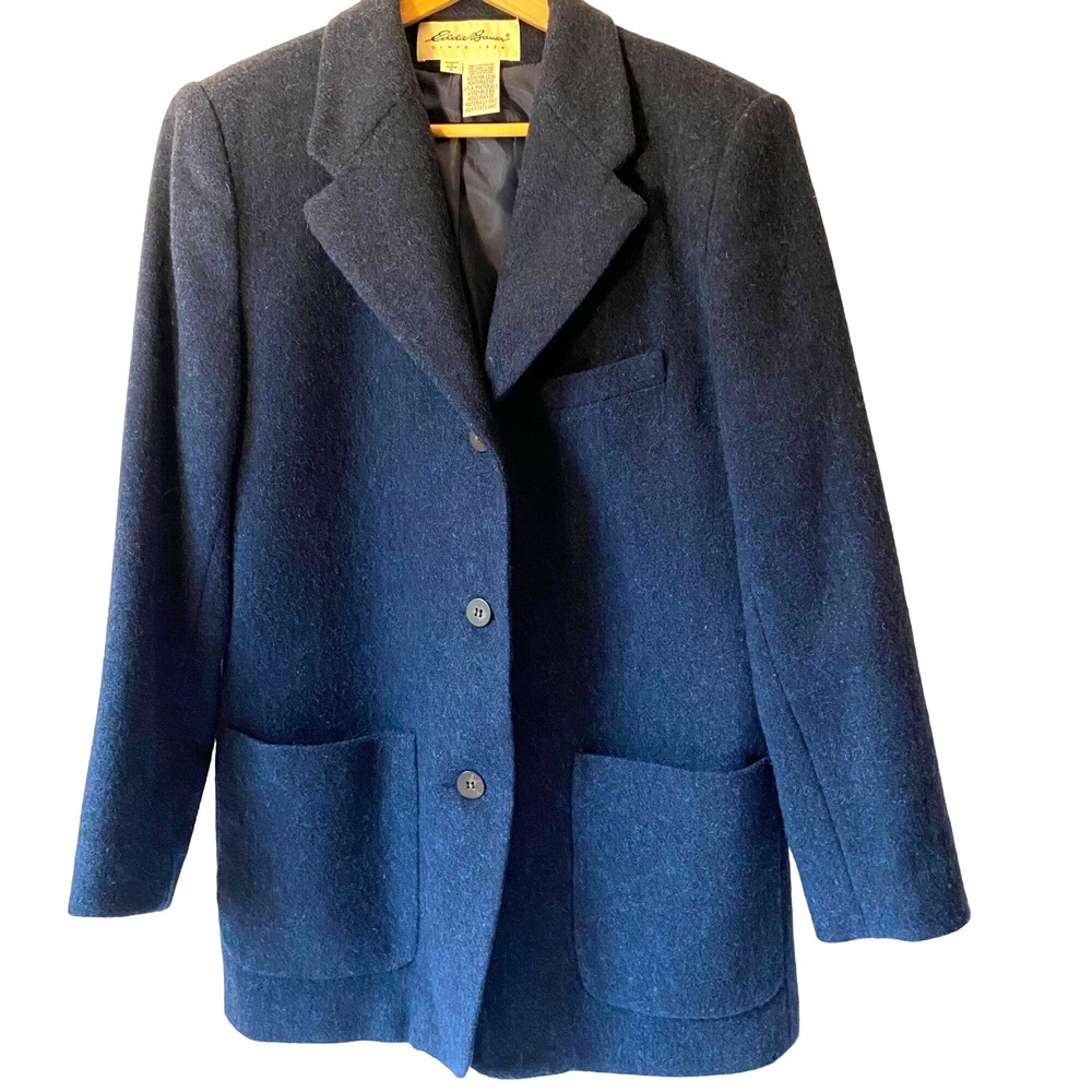 Eddie‎ Bauer blue wool blazer coat jacket 3 buttons pockets preppy women M